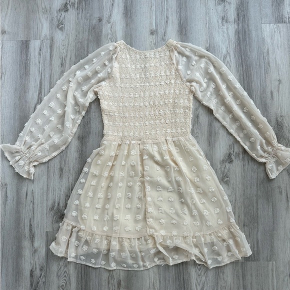 Cream Long Sleeve V-Neck Sundress - Picture 7 of 7